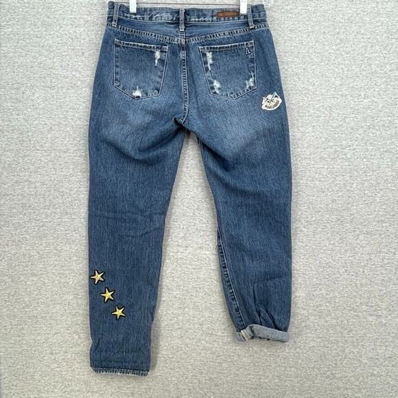 Articles of Society Jeans Womens 27 Blue Denim Mid Rise Distressed Patches - Picture 3 of 12